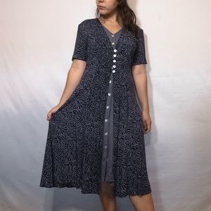 Vintage Cottagecore Navy Pattern Button-down Dress